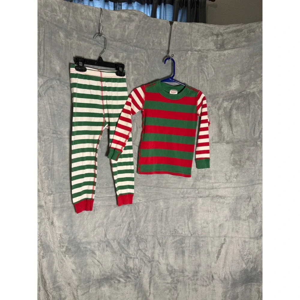 Hanna‎ Andersson Kids 4 Red Green Striped Organic Cotton Pajamas Set 100cm